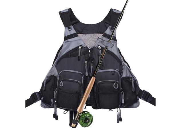 Fly Fishing Vest Pack Adjustable for Men and Women (Black) Breathable Mesh, Multiple pockets, Adjustable Size, Lightweight, Backpack for Outdoor...