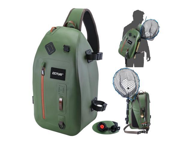 Waterproof Fly Fishing Sling Pack, IPX8 840D TPU Fishing Sling Bag, 13L Tackle Backpack with Rod Holder,Airtight Zipper,Exhaust Valve,Adjustable.