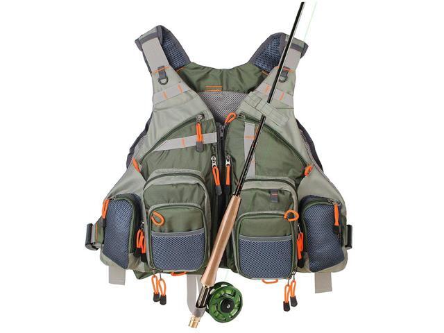Fly Fishing Vest Pack Adjustable for Men and WomenArmy Green Breathable Mesh, Multiple pockets, Adjustable Size, Lightweight, Backpack for.