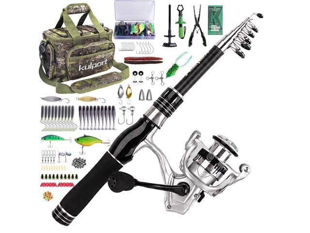 Fishing Backpack Combo Fishing Rod and Reel Kit with Tackle Box, Lures, Pliers, Fish Gripper, Hook Remover Beginner Fishing Gear Set