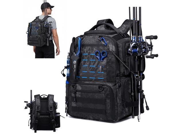 Fishing Tactical Backpack with 2 Rod Holders, Waterproof Tackle Bag with Bottle Holder,50L Extra Large Fishing Bag for Fishing Gear and Equipment,.