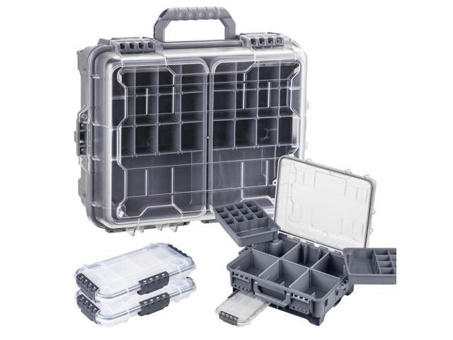 Waterproof Tackle Box, Portable Fishing & Tackle Storage Box with Two 3500 Stowaway Boxes and Removable Dividers, Tackle Box, Thicker Floating.