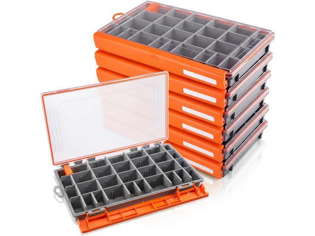 6 Pack 3700 Fishing Tackle Boxes Waterproof, Large Orange Lure Organizer Trays with Custom Dividers, Airtight Tackle Storage Case for Saltwater...