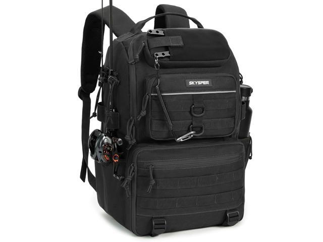 Tackle Backpack Fishing Bags with Rod Holder, 40L Water-Resistant Tackle Box Storage Bag for Fishing Gear Lures(Black)