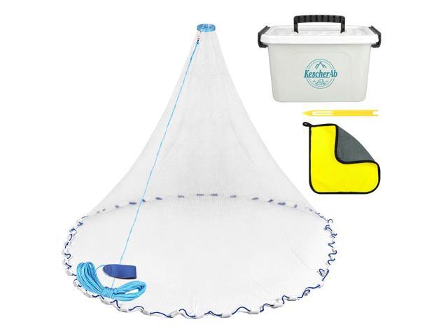 Cast Net 3ft-8ft Radius American Monofilament Fishing Net 3/8 Mesh Fish Throw Net for Bait Trap, Casting Net with Heavy Duty Sinker, Professional...