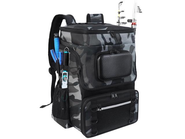 Fishing Backpack with Rod Holder, Large 50L Tackle Bag Water Resistant Tackle Backpack Heavy Duty Fishing Bag Gift for Men Woman