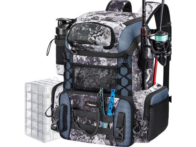 Fishing Tackle Backpack with Rod Holders & 4 Tackle Boxes, 42L Outdoor Fishing Bag with Waterproof Rain Cover