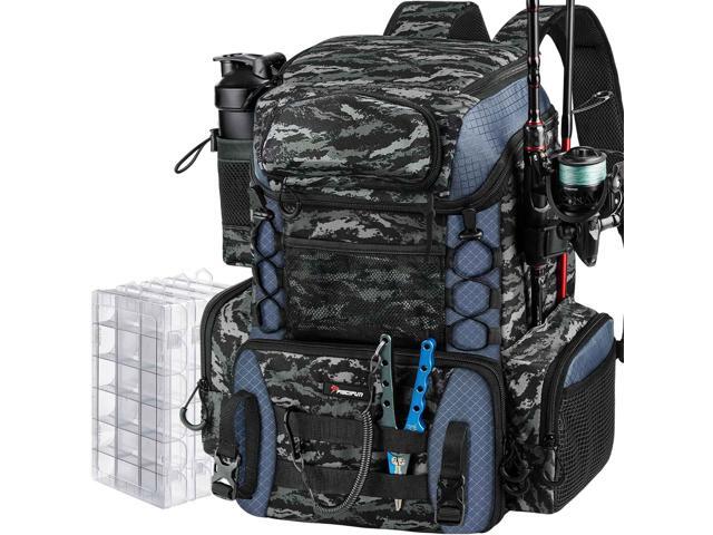 Fishing Tackle Backpack with Rod Holders & 4 Tackle Boxes, 42L Outdoor Fishing Bag with Waterproof Rain Cover