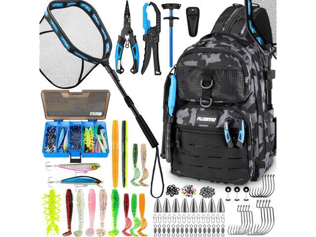 Fishing Backpack with Fishing Gear Fishing Net, Waterproof Tackle Backpack with Rod Holders, Tackle Box, Lures, Tools, Pliers & Accessories, Fish...
