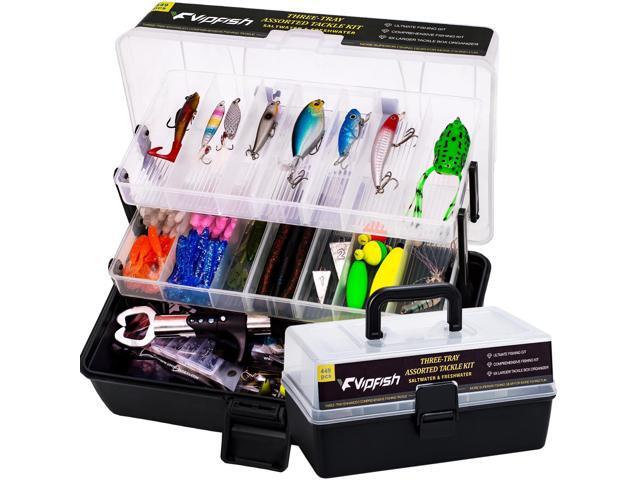 448-Pcs Fishing Lures Kit Complete Large 3-Layer Tackle Box Set with Hooks, Weights, Bobbers, Pliers, Rigs, Leaders & Accessories for Men, Kids,...