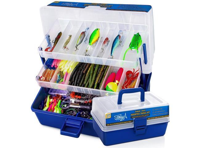 448-Pcs Fishing Lures Kit Complete Large 3-Layer Tackle Box Set with Hooks, Weights, Bobbers, Pliers, Rigs, Leaders & Accessories for Men, Kids,.