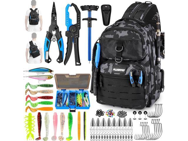 Fishing Gear, Fishing Backpack with Tackle Box, Waterproof tackle Backpack with Rod Holders, Lures, Tools, Pliers & Accessories, Fish Gifts for Men
