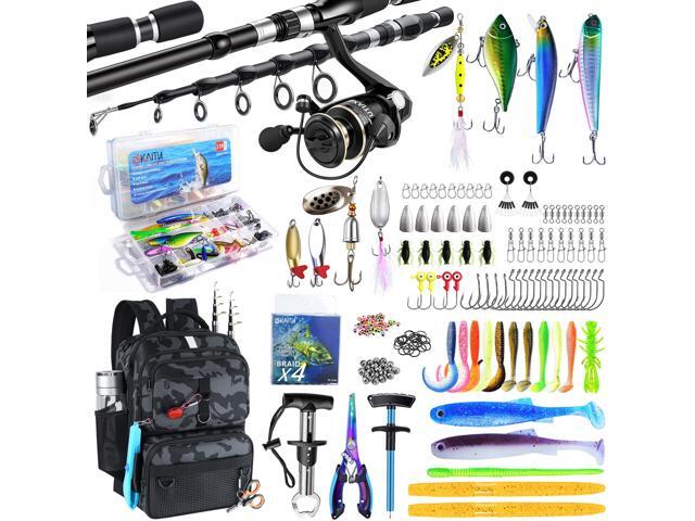Fishing Backpack with Tackle Boxes and Rod Holder, 24L Fishing Sling Bag with Fishing Lures Kit, Fishing Gear Bag Gifts for Men Women - Camo Black...