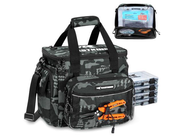 BaitSpace Fishing Tackle Bag With 4 Tackle Boxes & Removable Bait Binder, Water-Resistant Tackle Storage, Durable Fishing Gear, Adjustable Shoulder.