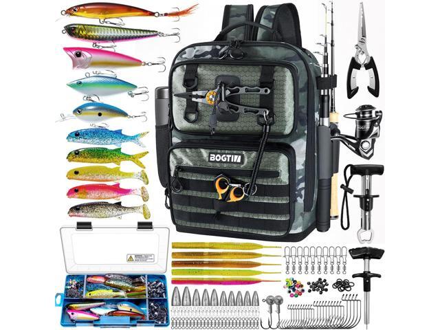 Fishing Backpack with Tackle Boxes and Rod Holders, Fishing Bag wtih Fishing Lure Kit Water-resistant Sling Tackle Bag Store Gear and Equipment,...