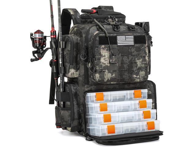 Tactical Fishing Tackle Backpack with Tackle Boxes, Rod Holders, Bottle Holder, 50 L Large Insulated Fishing Backpack Tackle Box with Cooler,...