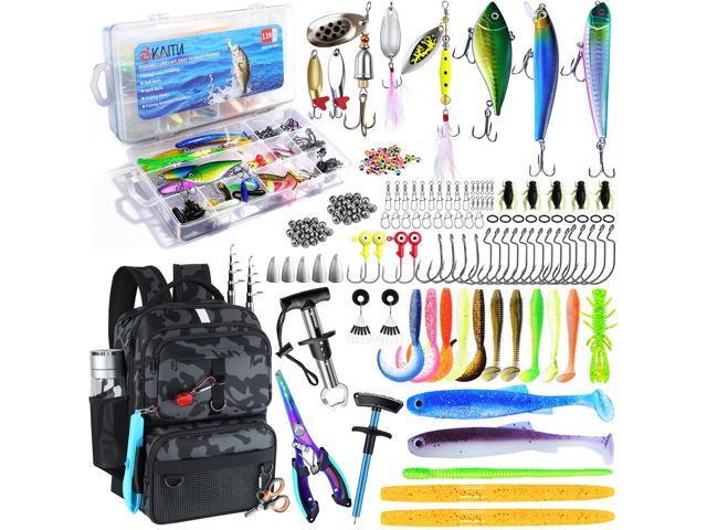 Fishing Backpack with Tackle Boxes and Rod Holder, 24L Fishing Sling Bag with Fishing Lures Kit, Fishing Gear Bag Gifts for Men Women - Black Camo.