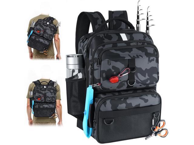 Fishing Backpack with Tackle Boxes and Rod Holder, 24L Fishing Sling Bag with Fishing Lures Kit, Fishing Gear Bag Gifts for Men Women - Camo Backpack