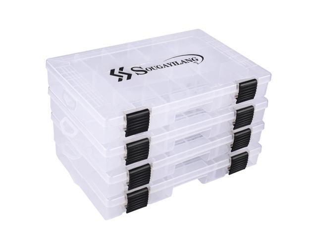 Fishing Tackle Boxes - 3600 3700 Plastic Storage Organizer Box with Removable Dividers - Fishing Tackle Storage - 4 Packs Transparent Tackle Trays