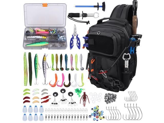 Fishing Backpack with Tackle Boxes,Waterproof Fishing Shoulder Bag for Fishing Gear,Fish Bag with 136 Pcs Fishing Lures Kit,Fish Hook Remover...