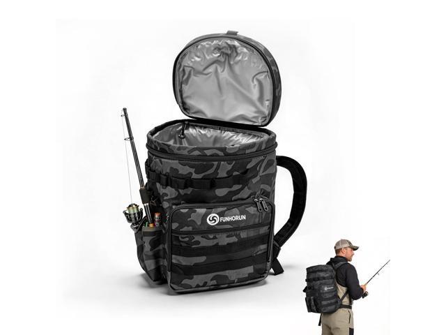 Fishing Bucket Organizer for 5 Gallon Bucket, Fishing Tackle Bag With Backpack Straps, Detachable Lid & Multi-Pockets for Storage, Full.