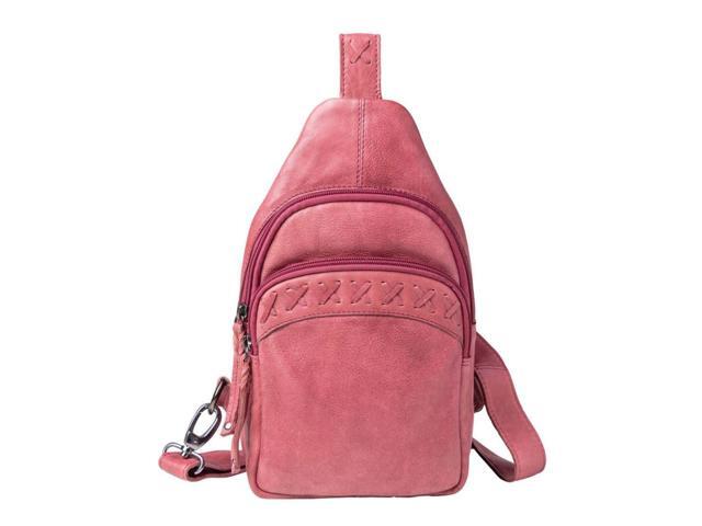 Concealed Carry Leather Unisex Tactical Taylor Sling Backpack with Locking Zippers and Universal Gun Holster (Plum)