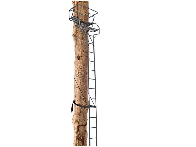 2 Person Ladder Stand, 18 Foot Deer Hunting Ladder Climbing Tree Stand, Steel Tree Step with with Mesh Seat and Flip-up Shooting Rail, 500LBS