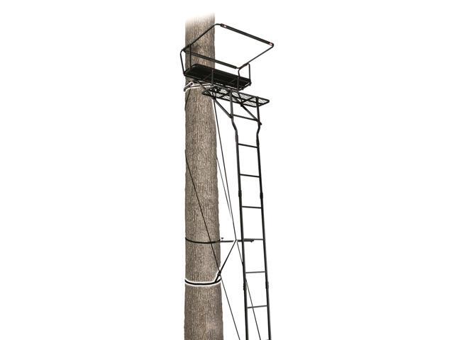 15 Double Shot Two-Person Ladder Tree Stand with Grip Jaw System; Portable, Hunting Deer Season