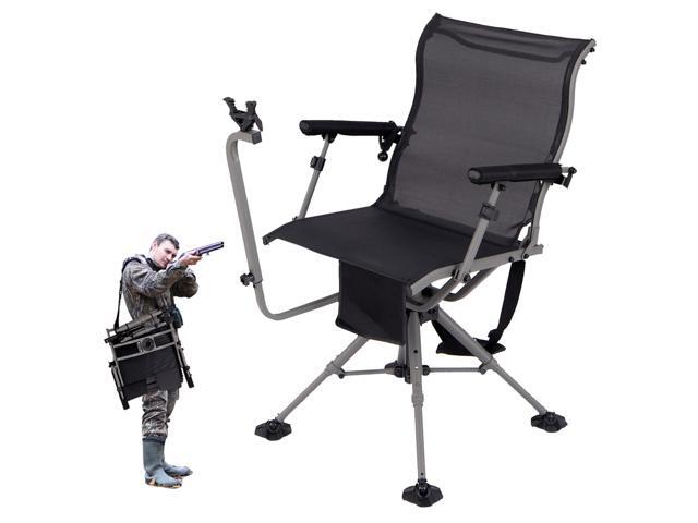 Hunting Chair with Gun Rest, 360° Swivel Hunting Blind Chair w/Adjustable Height & Armrest, All-Terrain Duck Feet, Shoulder Strap, 330 LBS Folding.