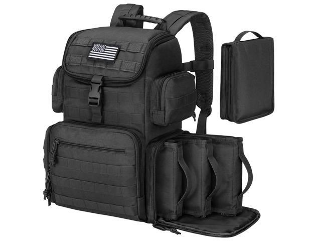 Tactical Range Backpack with Removable Divider, Gun Cases Bag with 4 Pistol Carrying Cases, Rucksack for Shooting (Black, Medium)