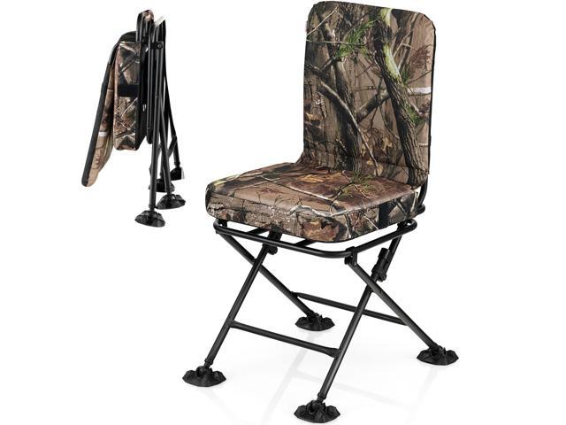 Hunting Chair, 360 Degree Swivel Camouflage Portable Folding Hunting Blind Chair with Padded Cushion, Adjustable Foot Pads for Blinds, Fishing,...