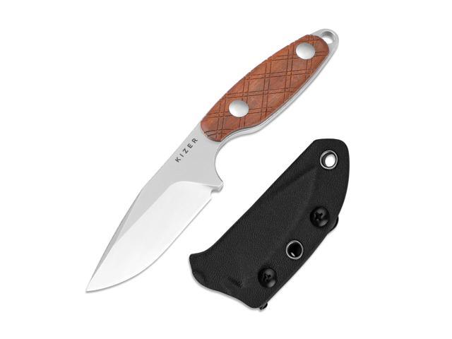 Muskrat Fixed Blade Knife, Warm Brown Mkuruti Wood Handle, 1064A2 3.15' S35VN Clip Point Stonewashed Blade, Small EDC Neck Knife with Black...