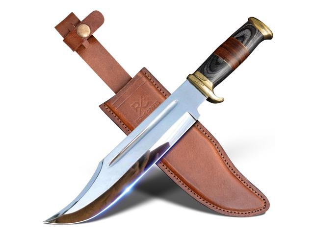 14 Inch Crocodile Dundee Bowie knife with Leather Sheath Fixed Blade Hunting Knife with Sheath-Tactical Survival Knife for Outdoor Camping, EDC,.