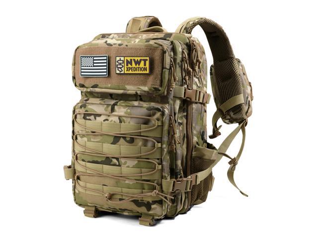 Military Tactical Backpack,Sturdy Work & Molle Laptops Rucksack,Army Assault Pack for Hiking Camping Travel Fishing Gym, Camo