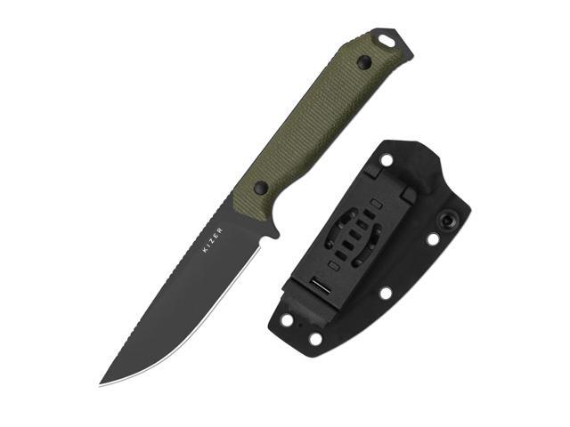 Begleiter Fix Fixed Blade Knife, 3.78' Drop Point D2 Blade Hunting Knives with Kydex Sheath, Green Micarta Handle EDC Knife for Camping Hunting.