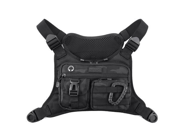 Chest Bag For Men, Tactical Inspired Sports Utility Chest Pack, EDC Pouch Bag With Built-In Phone Holder for Workouts, Running, Cycling, Black