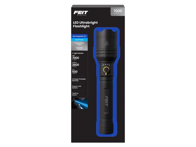 Flashlight - 7000 Lumens LED, Rechargeable & AA Battery Compatible
