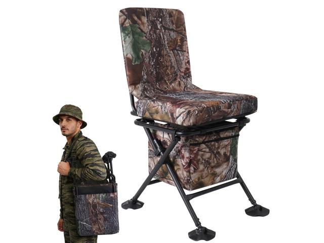 Hunting Chair with Storage Bag, 360 Degree Silent Swivel Hunting Seat, Camouflage Foldable Ground Blind Chair, Tool-Free Padded Cushion Portable...