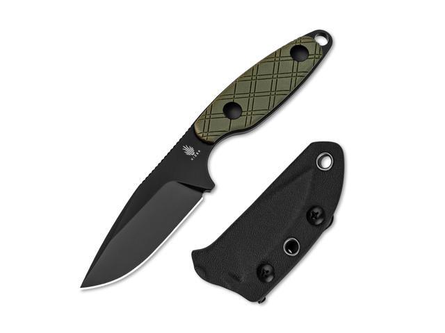 Muskrat Fixed Blade Knife, Argyle Pattern Green G10 Handle, 1064A1 3.15' D2 Clip Point Black Blade, Small EDC Neck Knife with Black Sheath for.