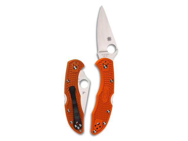 Delica 4 Lightweight Folding Pocket Knife, PlainEdge 7.11' Overall Length, 2.9' VG-10 Steel Blade, Orange FRN Handle, Back Lock, Full-Flat Grind