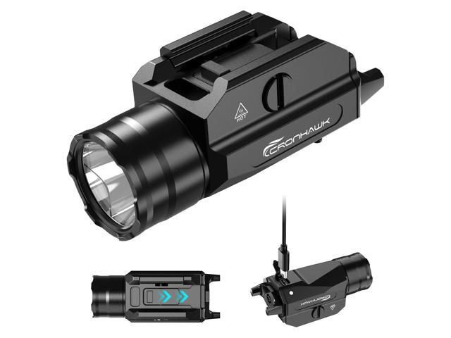 Rechargeable Pistol Light, 1350 Lumen Rail Mounted Tactical Gun Flashlight with Strobe Function and Adjustable Rail Locating Key Fit 1913.