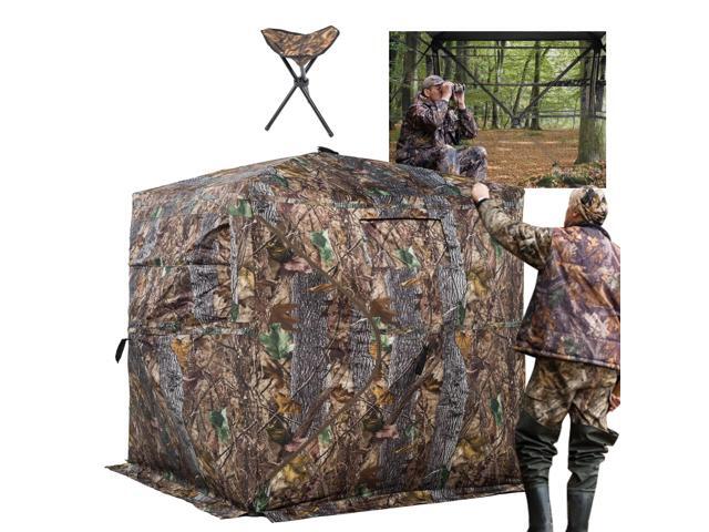 Hunting Blind 270/360 Degree See Through Ground Blind with Carrying Bag, 2/3/4 Person Pop Up Camouflage Tent Portable Concealed Shelter