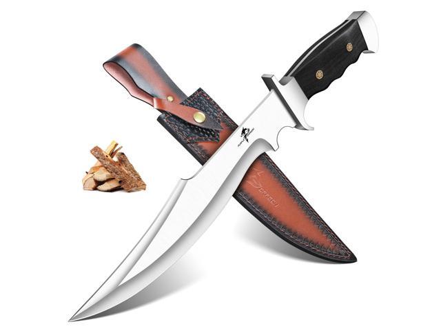 Bowie Knife with Sheath, 10.63' Fixed Blade Knife with Wood Handle, Heavy Duty Survival Hunting Knives for Camping, Gift for Men Outdoors