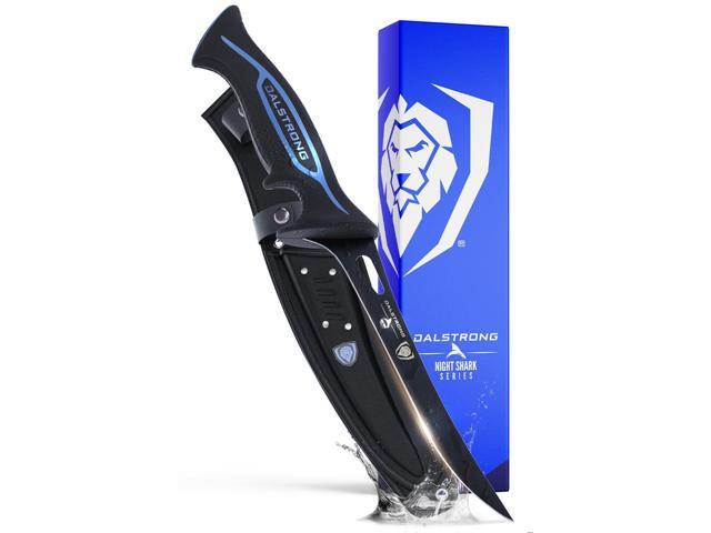 Fillet Knife-Night Shark Series 7-High Carbon Steel-Titanium Coated Blade-Sharp Kitchen Knife & Outdoors-Polypropylene Handle-w/Sheath-NSF Certified
