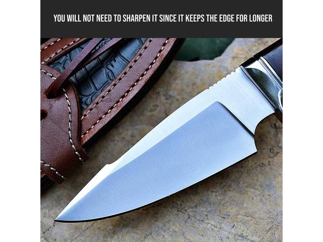Predator Hunter D2 Steel - Handmade Fixed Blade Hunting Knife 10' - Walnut Wood Handle & Leather Belt Sheath - Bushcraft Camping Skinning &.
