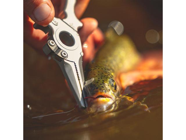 Premio 5.5' Titanium Fishing Pliers with Side Cutters, Lanyard, & Leather Sheath Saltwater Resistant, Fly Fishing, Rigging, Dehooking, Halo Hinge