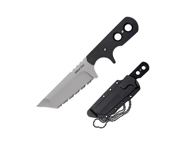 Mini Tac Tanto 3.75' AUS8A Razor-Sharp Blade 3' Griv-Ex Handle Tactical Fixed Blade Neck Knife w/Secure-Ex Sheath