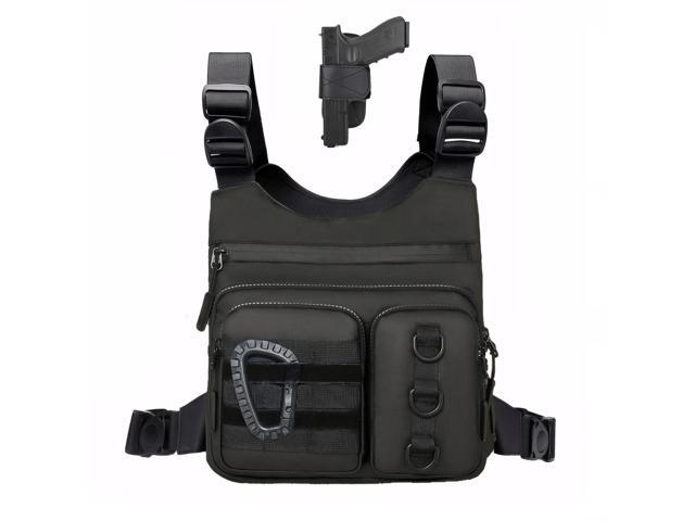 Tactical Chest Bag for Men, Lightweight Adjustable Running Vest, Water Resistant EDC Chest Pack with Water Bottle Pocket, Breathable Back Pad for.