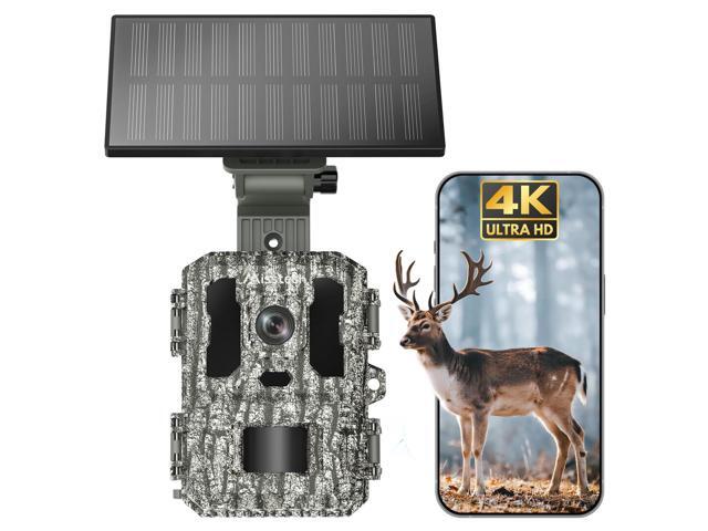 4K UHD Solar Trail Camera, 0.1s Motion-Activated Wildlife Record 64MP/4K Clear Night Vision for Outdoor & Game, No Monthly Fee, App Control,.
