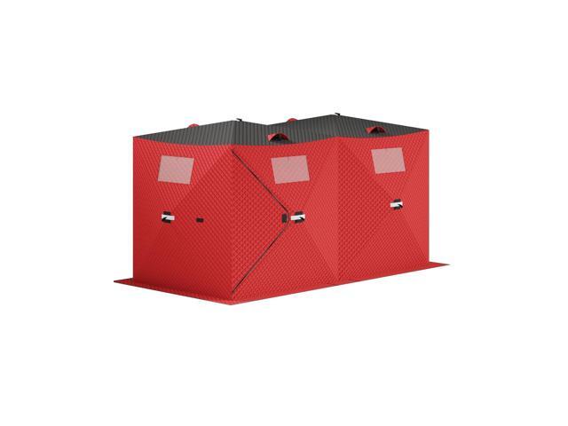Insulated Pop-Up Ice Fishing Tent Portable Hub-Style Winter Shelter Windproof & Durable Zippered Door, Carry Bag, Wind Ropes & Anchors Ideal.